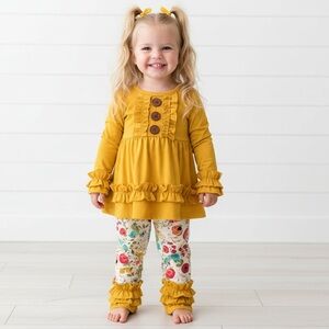 Girl's Yellow Floral Ruffle Outfit, kids, set